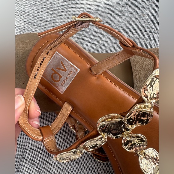 Dolce Vita Tan Sandals with Gold Discs - Picture 5 of 6